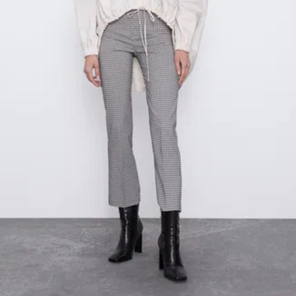 Zara Cropped Flare check pants, M